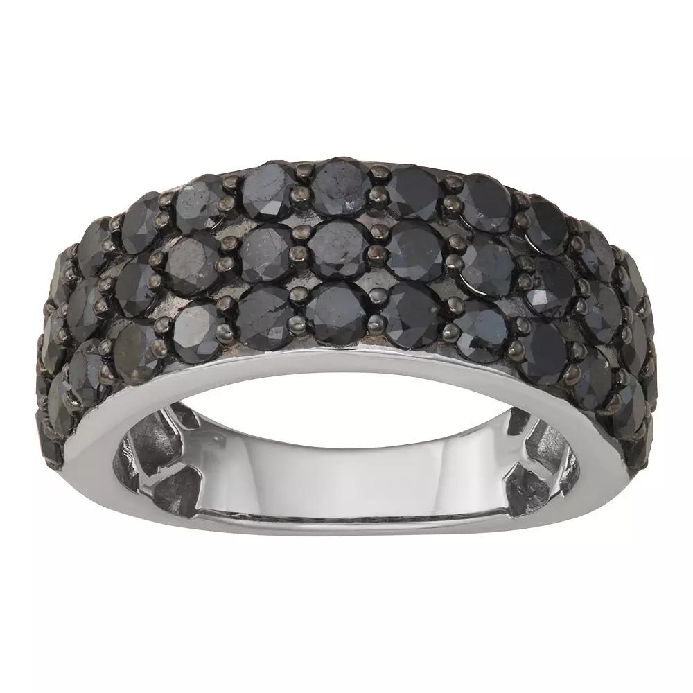 Jewelexcess Sterling Silver 3 Carat T.W. Black Diamond 3-Row Ring, Womens Product Image