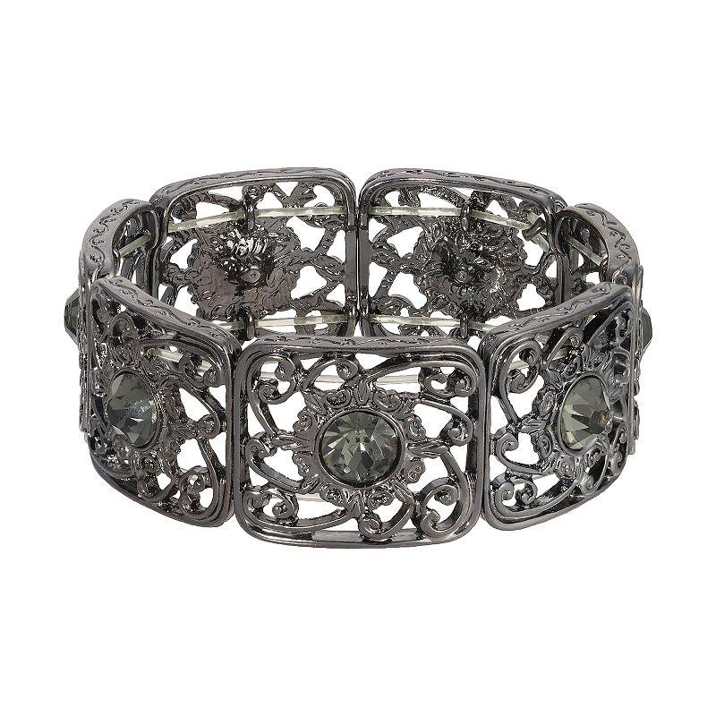 1928 Black Tone Filigree Stretch Bracelet, Womens Product Image