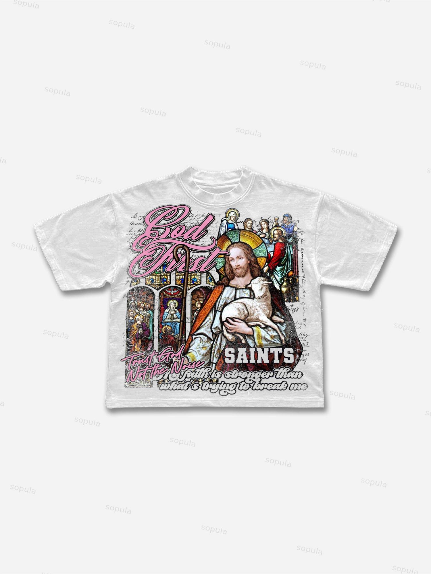 God First Jesus Window Flower Aged Vintage Graphic Cropped T-shirt Product Image