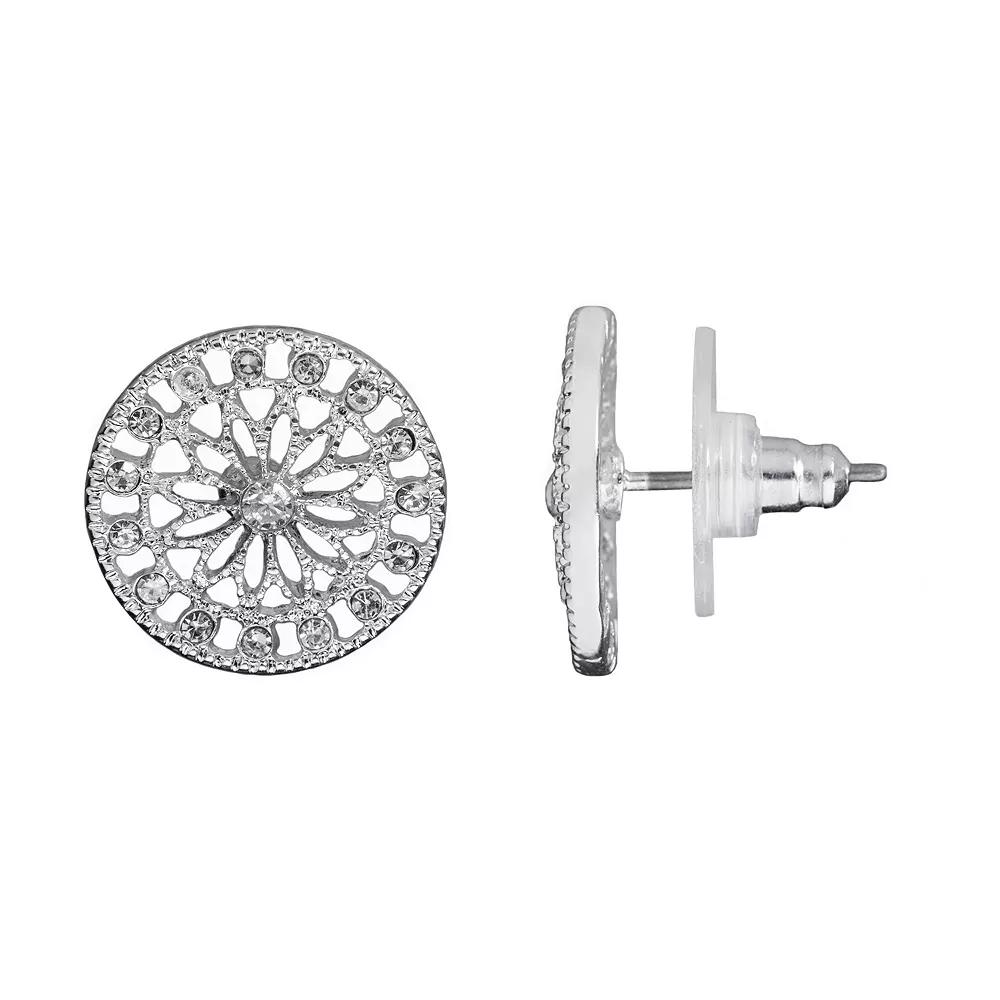 LC Lauren Conrad Round Filigree Nickel Free Button Earrings, Women's, Silver Tone Product Image