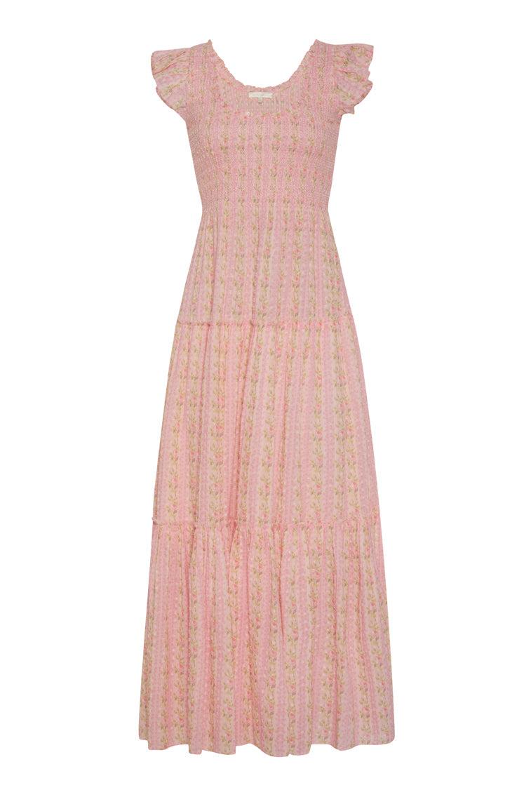 Chessie Fragrance Print Cotton Maxi Dress - STRAWBERRY MACAROON Product Image