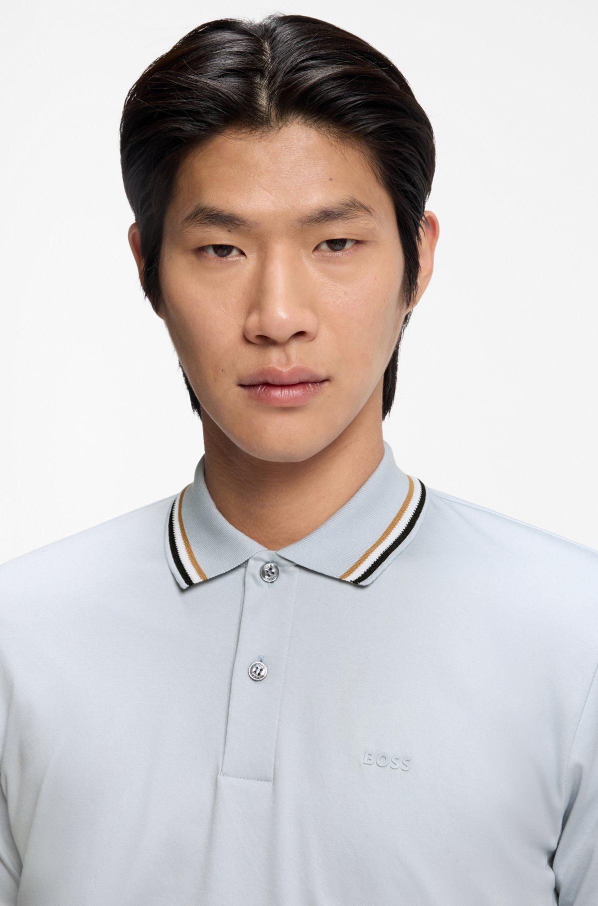 Slim-fit cotton polo shirt with striped collar Product Image