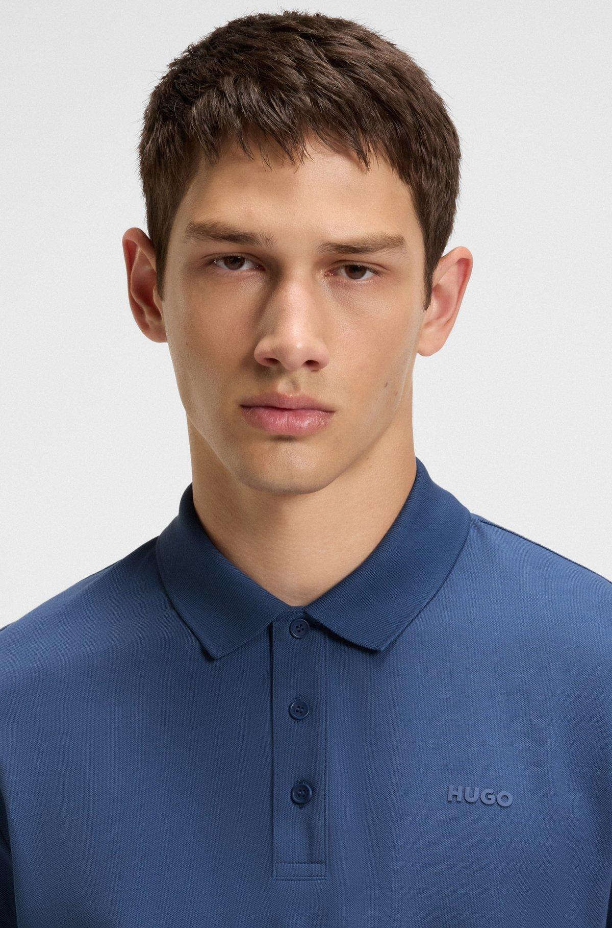 HUGO - Cotton-piqué polo shirt with all-over print - Blue Product Image