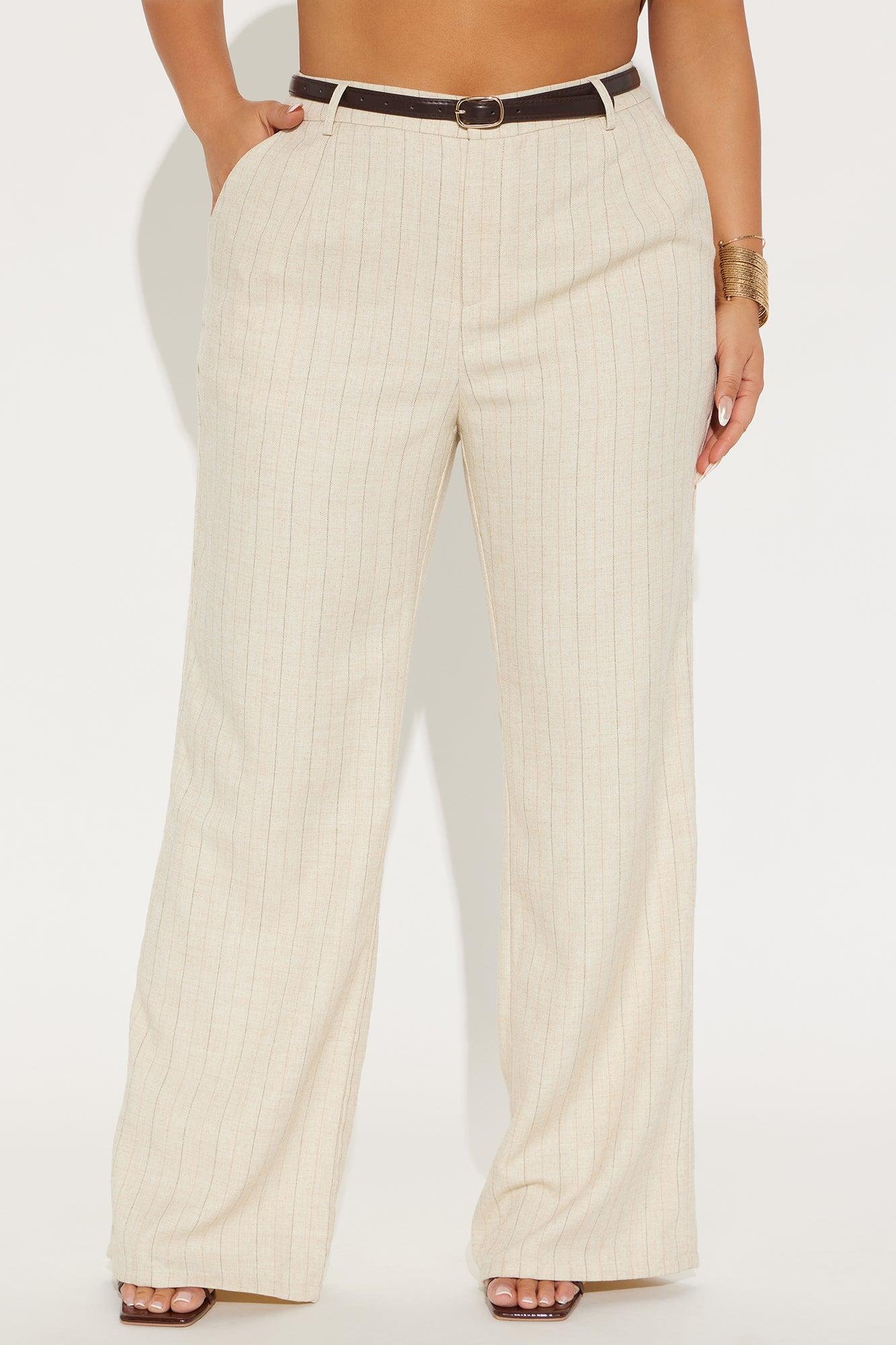 Faith Belted Pinstripe Trouser Pant - Cream Female Product Image