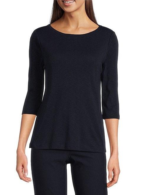 NIC + ZOE NZT Knit Jersey Boat Neck 3/4 Sleeve Tee Shirt Product Image