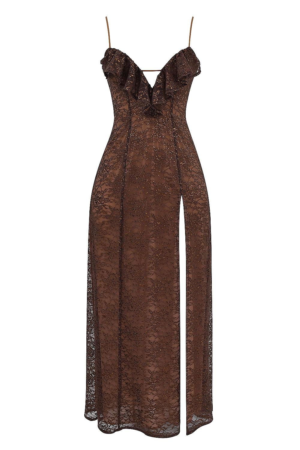 Lucianna  espresso lace maxi dress - sale Product Image