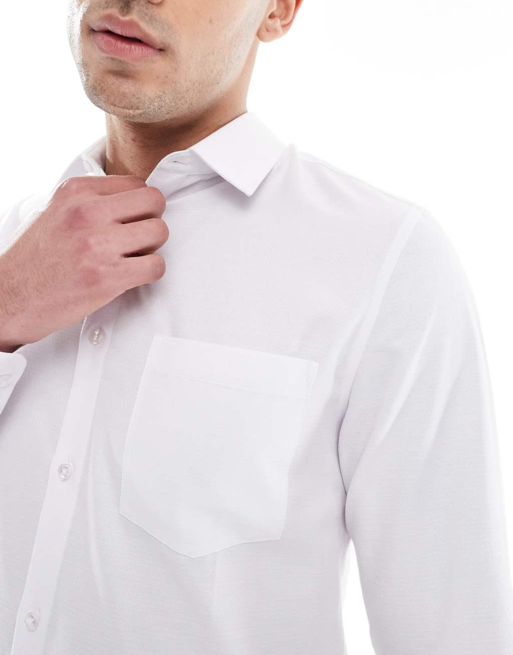 ASOS DESIGN slim formal textured shirt in white Product Image