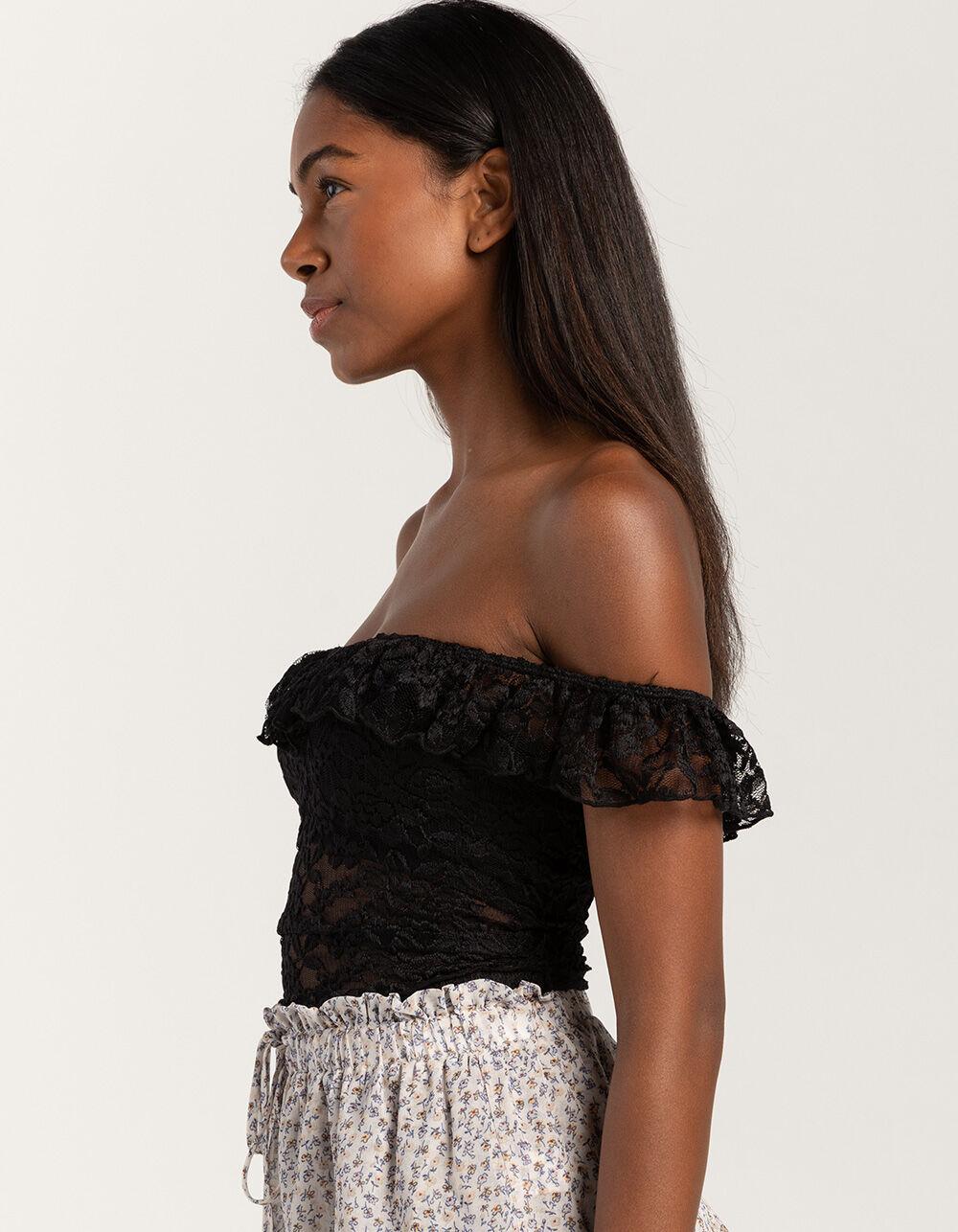 WEST OF MELROSE Lace Ruffle Womens Top - BLACK Product Image