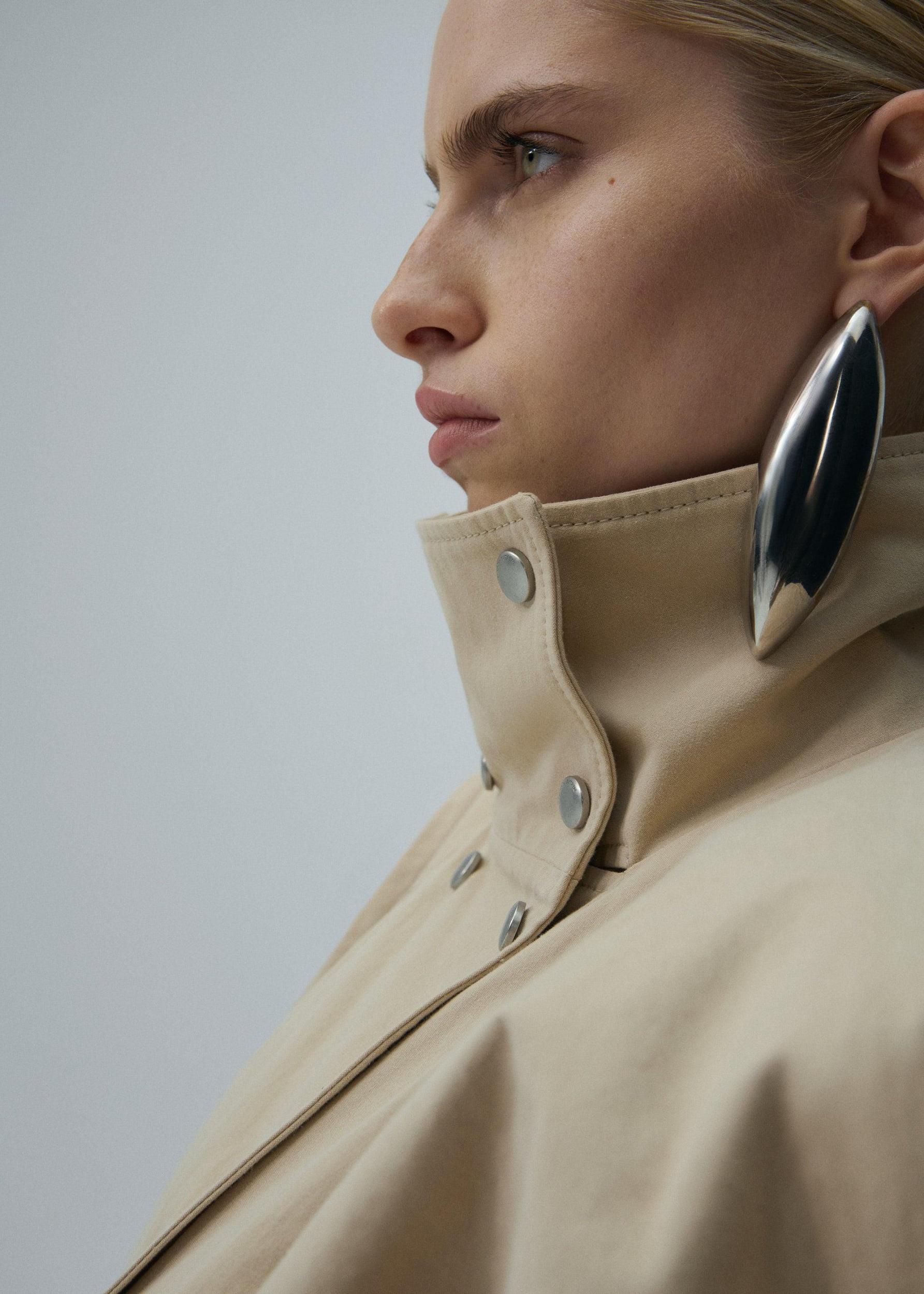 Cotton high collar trench in beige Product Image