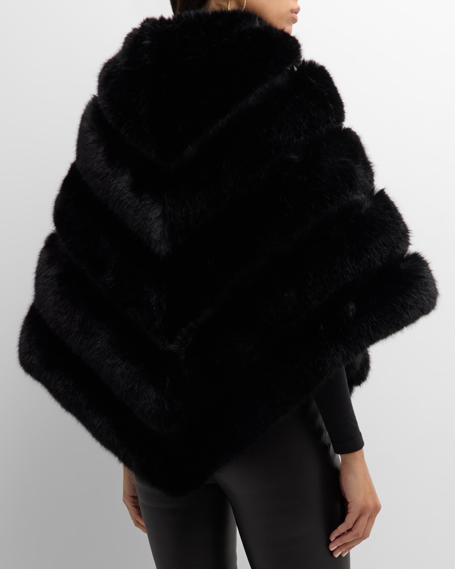 Asymmetric Striped Faux Fur Poncho  Product Image