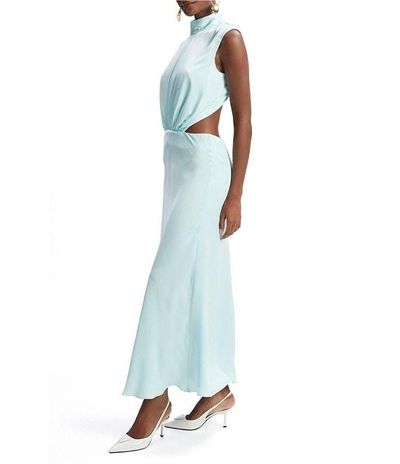 Bardot Delphine Mock Neck Sleeveless Cutout Open Back Sheath Maxi Dress Product Image