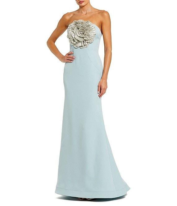 Mac Duggal Strapless 3D Rhinestone Flower Crepe Column Gown Product Image