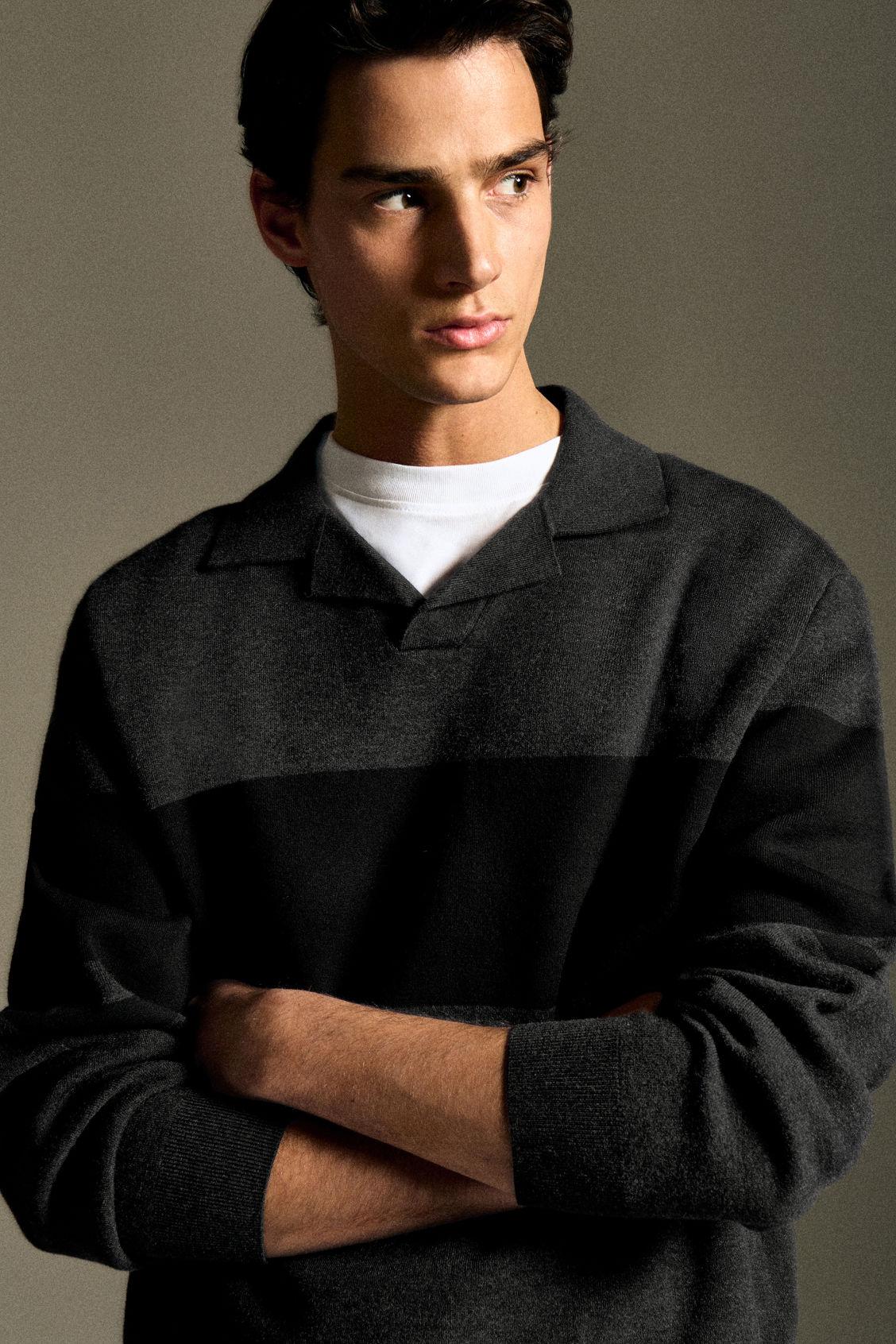 STRIPED DOUBLE-FACED KNITTED POLO SHIRT Product Image