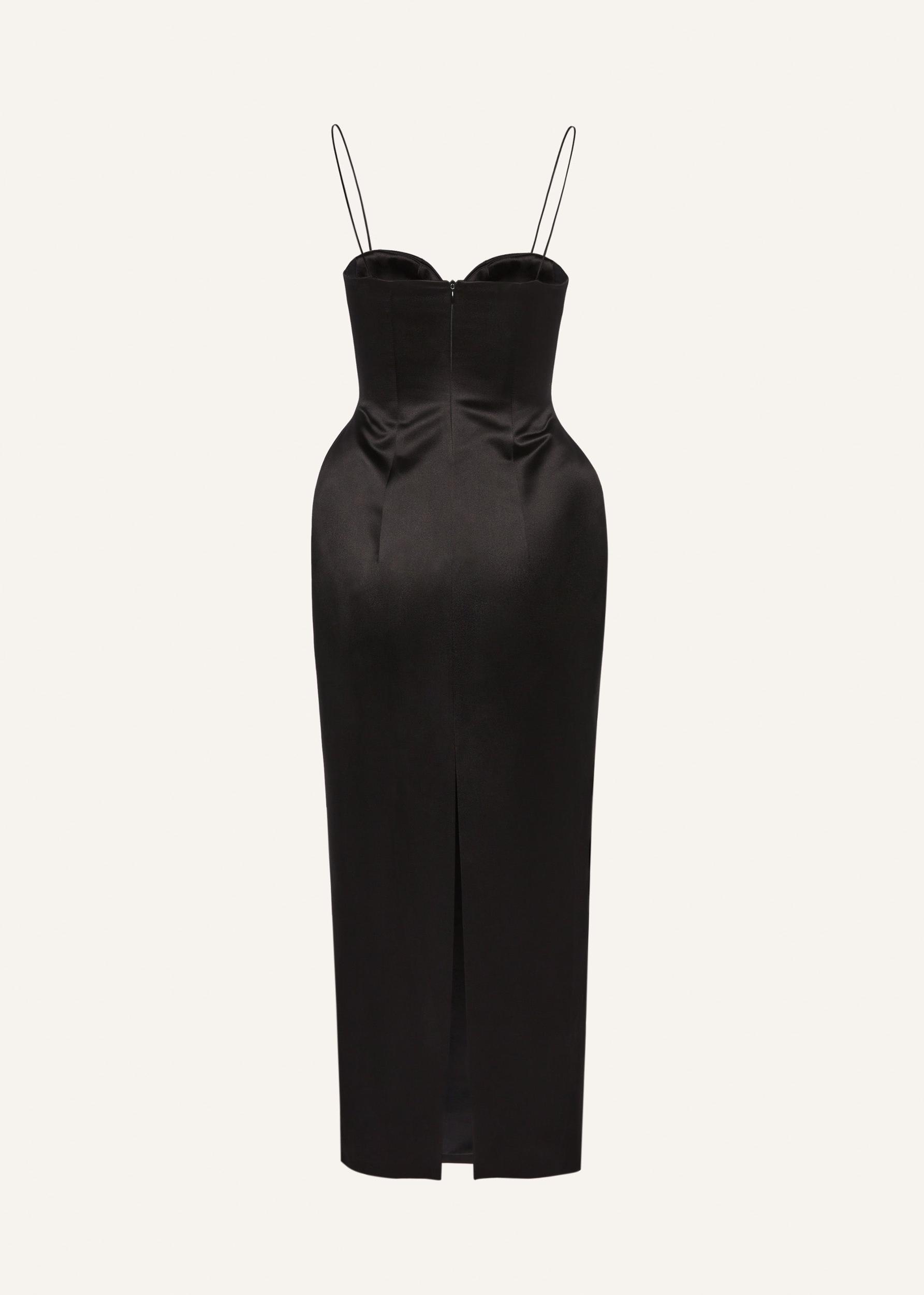 Sweetheart silk hourglass midi dress in black Product Image
