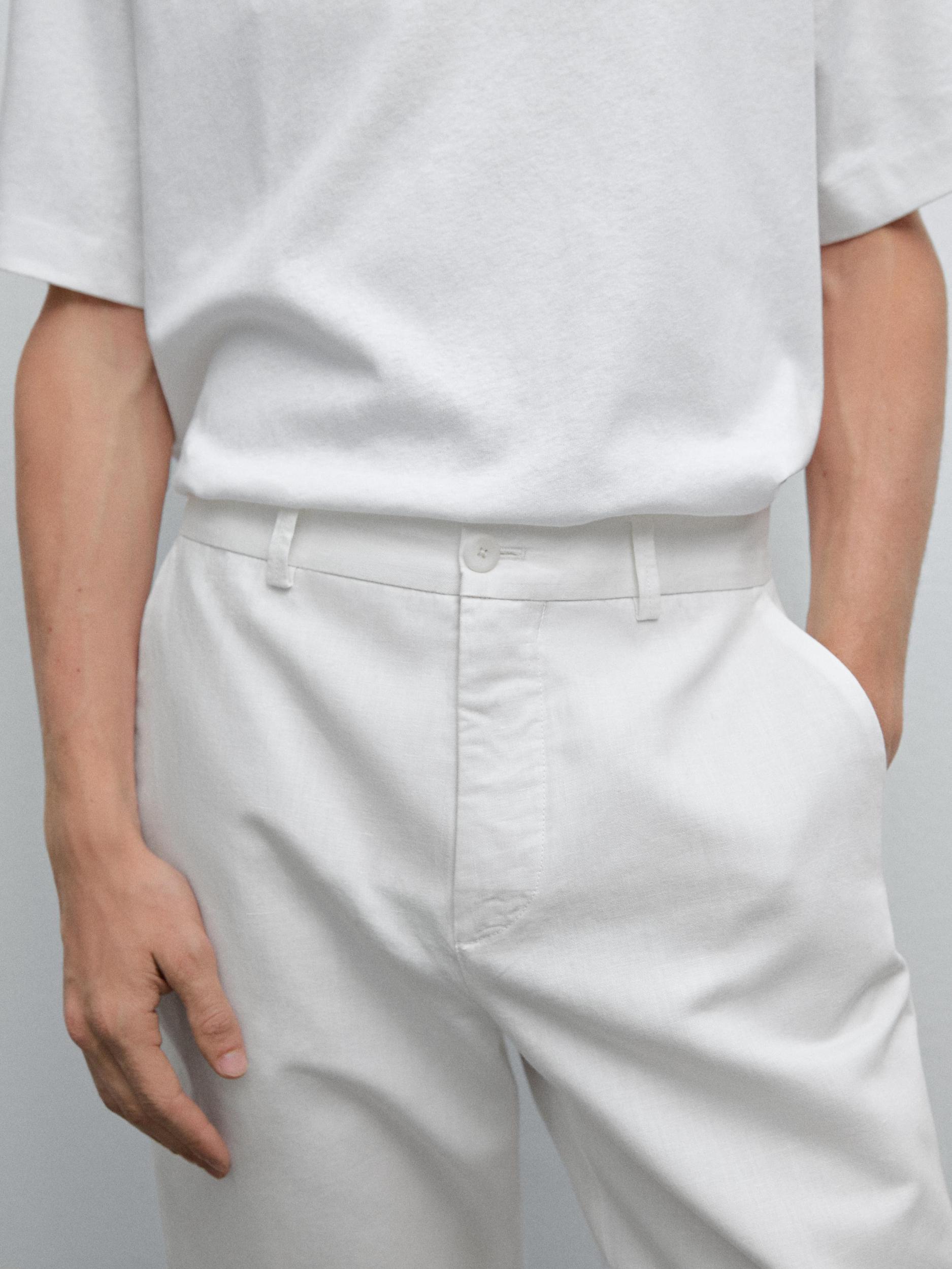 Cotton and linen blend tapered fit trousers Product Image