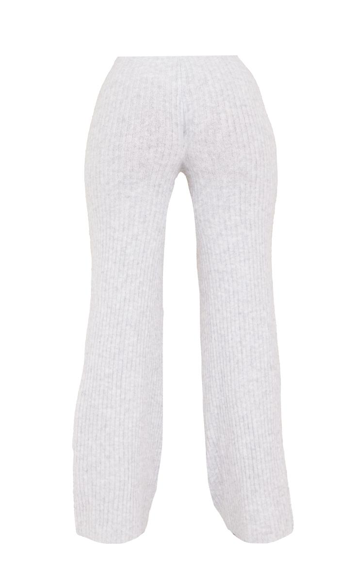 Grey Luxe Rib Knit Wide Leg Pants Product Image