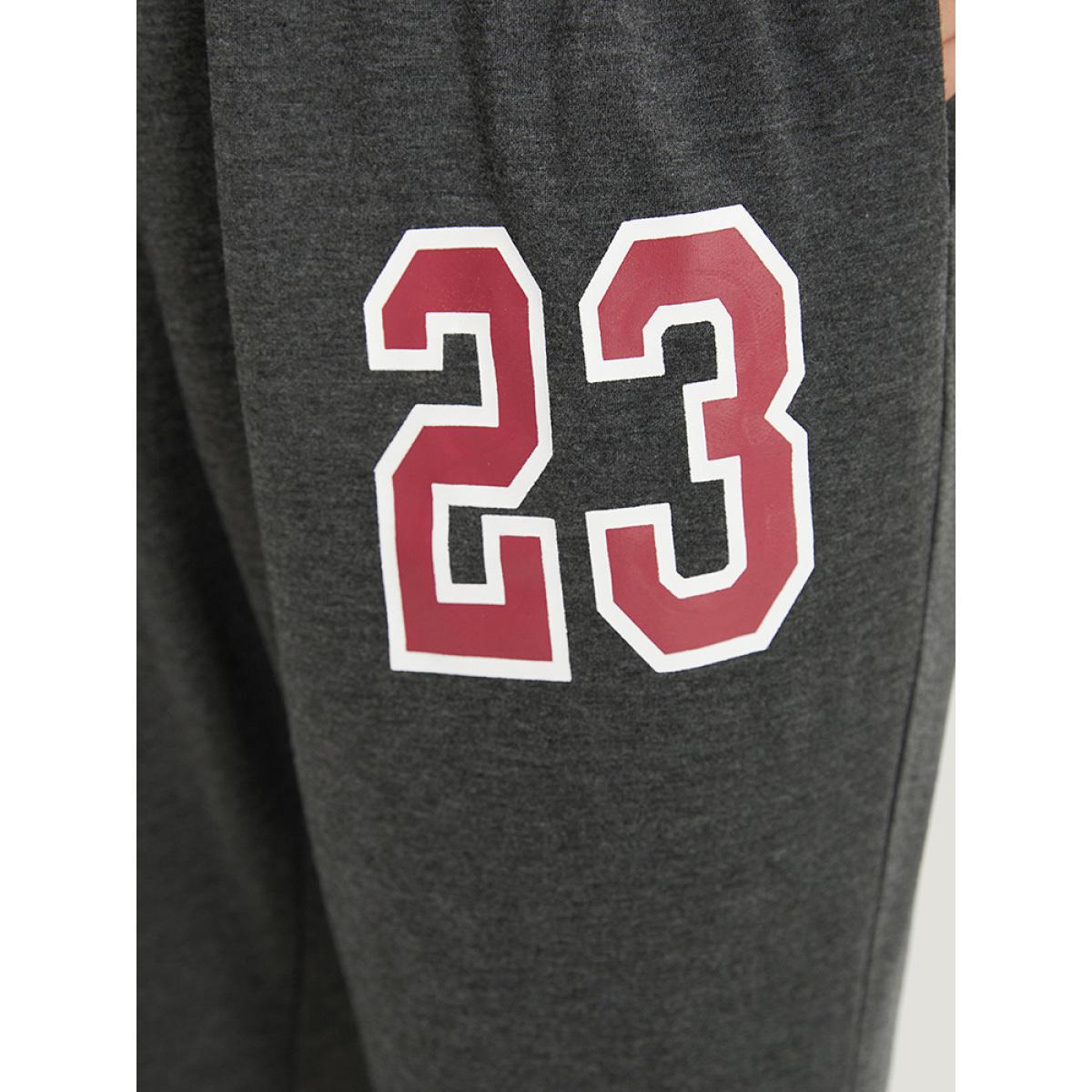 Number Print Drawstring Pocket Elastic Waist Sweatpants DimGray Plus Size Women Casual Dailywear Plain 14-16/1X Bloomchic Product Image