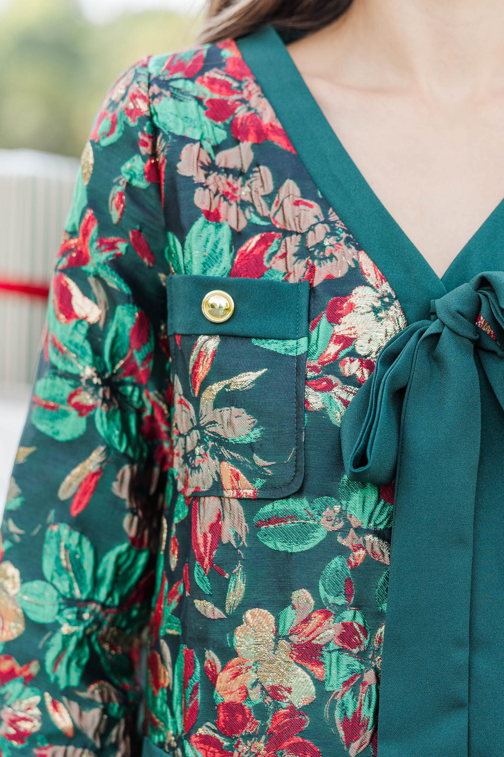 League Of Your Own Emerald Floral Brocade Shift Dress Female Product Image