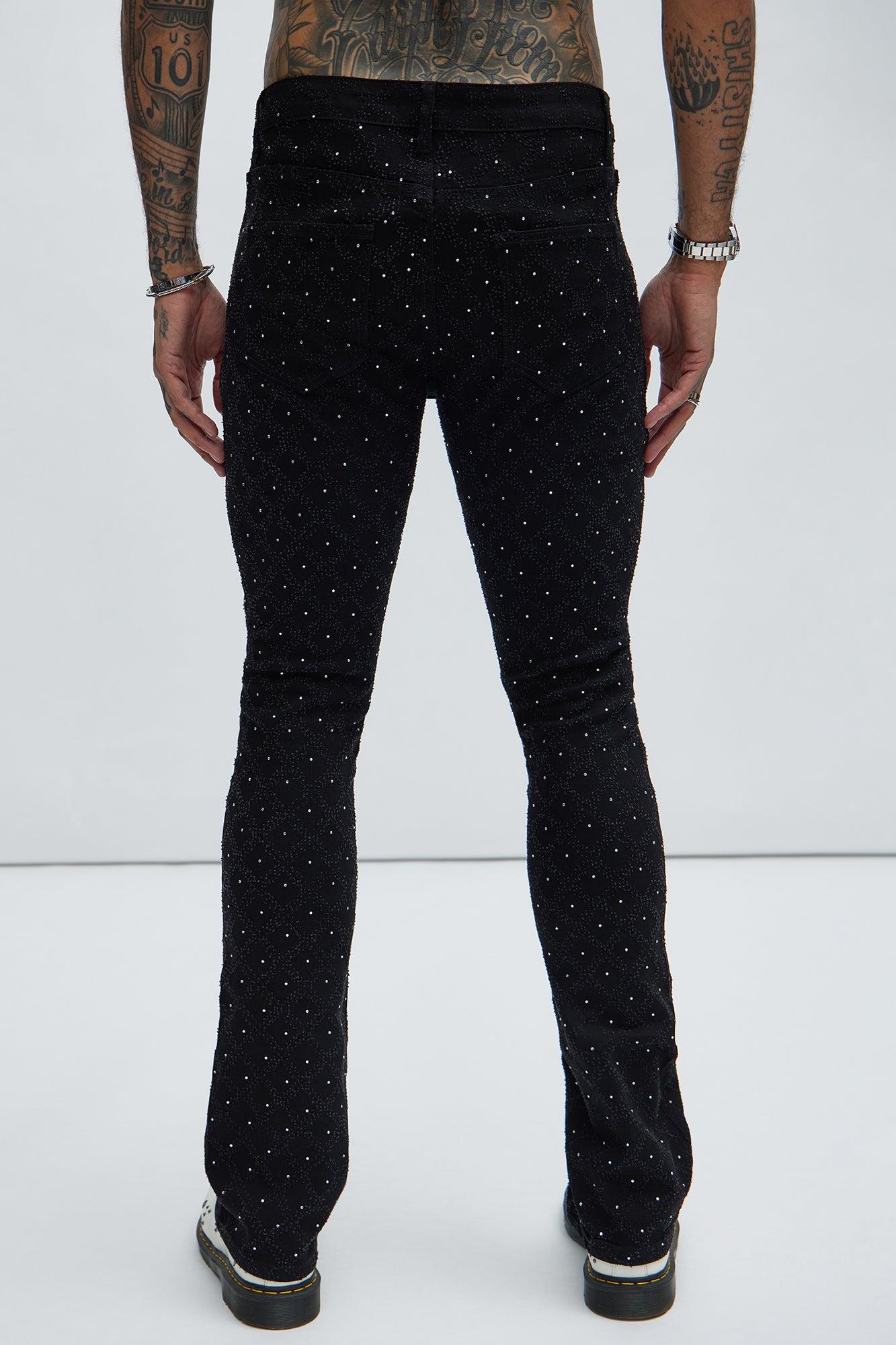 I Be Jeweled Stacked Skinny Flare Jeans - Black Product Image