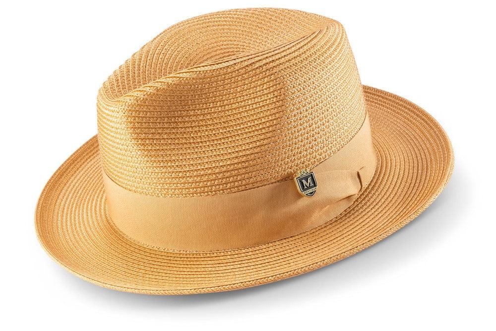 Tan Braided Wide Brim Pinch Fedora Matching Grosgrain Ribbon Product Image