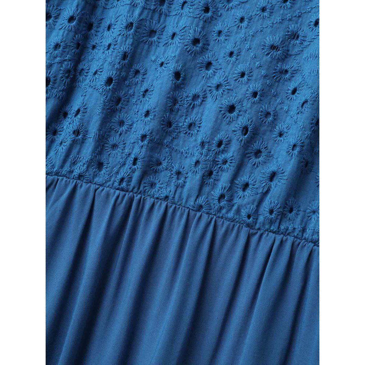 Plus Size Rayon Lace Pleated Tiered Midi Dress Mediumblue Women Boho Square Neck Short sleeve Curvy BloomChic 18-20/2X Product Image