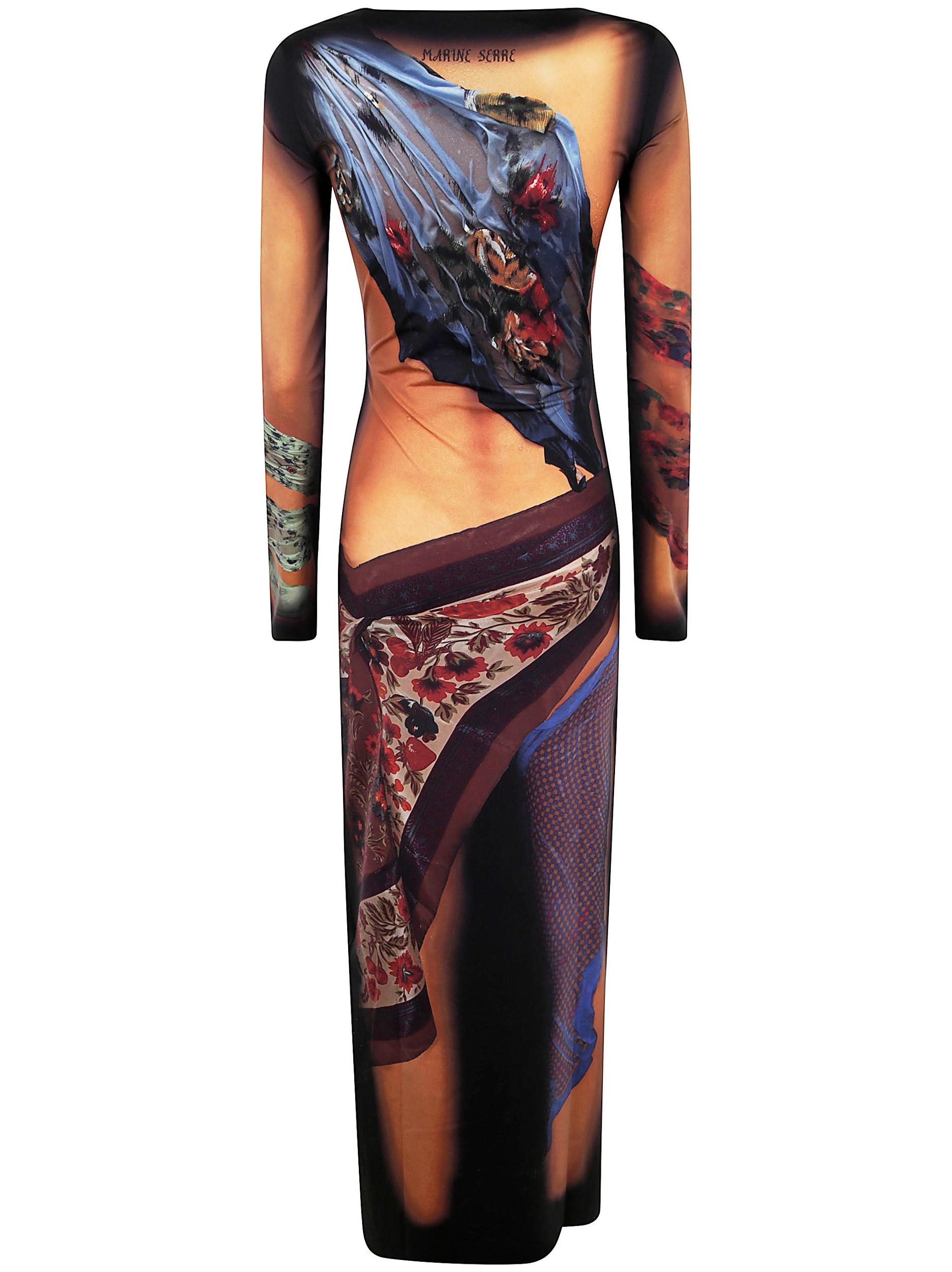 MARINE SERRE Multicolor Long Dress With All-over Graphic Print In Tech Fabric Woman In Beige Product Image