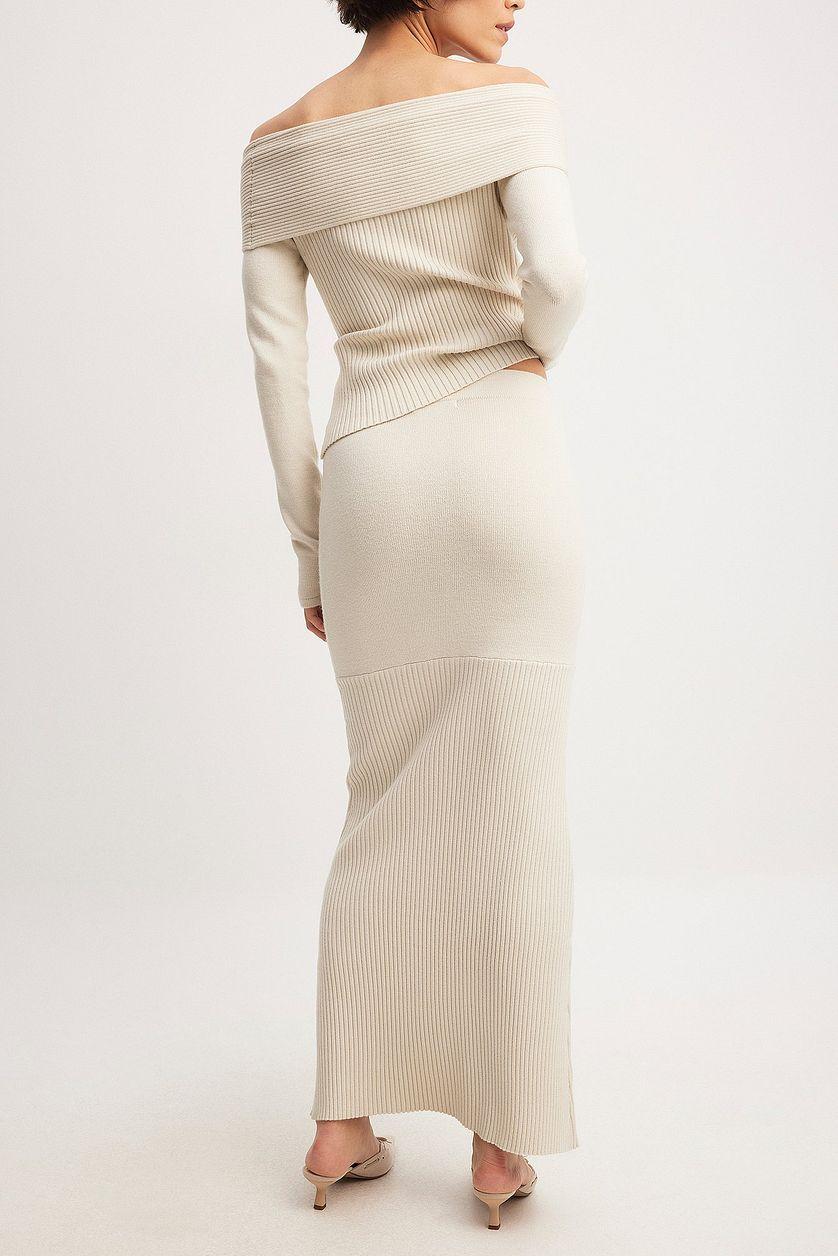 Rib Knit Detail Mermaid Maxi Skirt Product Image