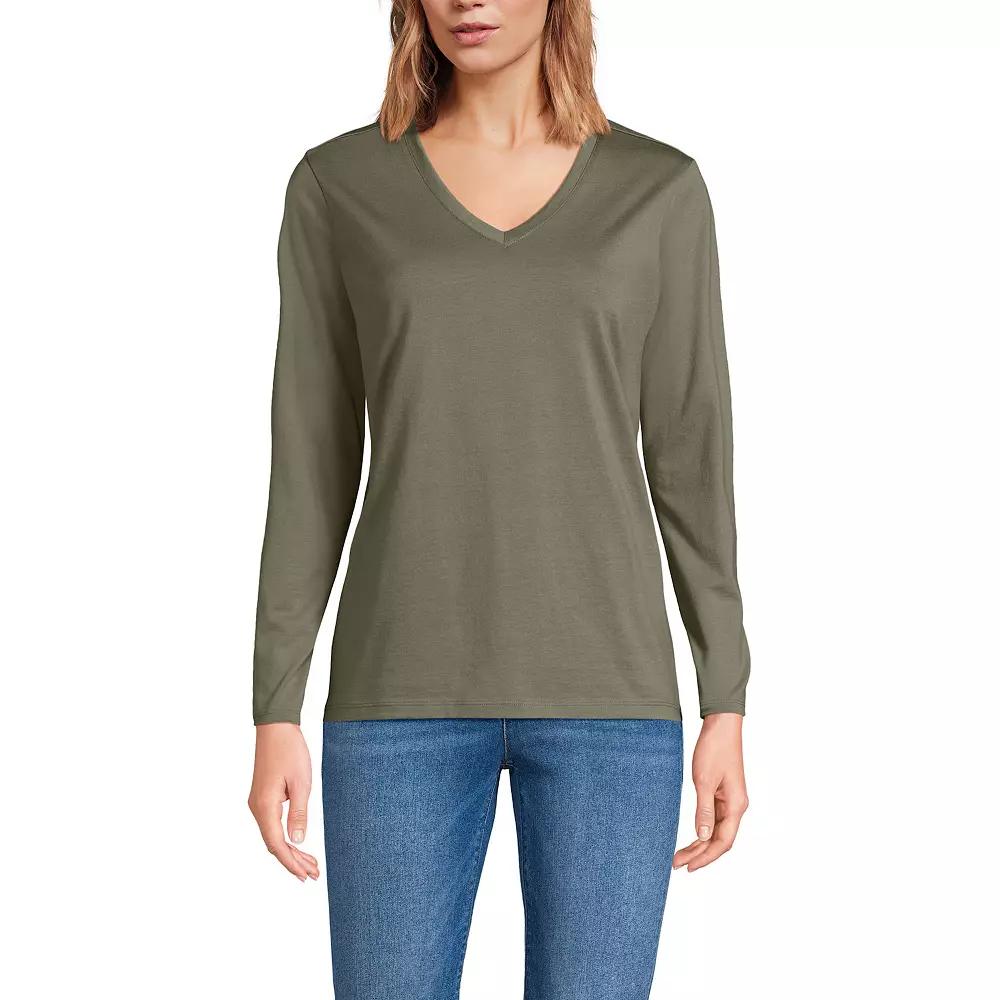 Women's Lands' End Relaxed-Fit Supima Long Sleeve Cotton V-Neck Tee,  Product Image