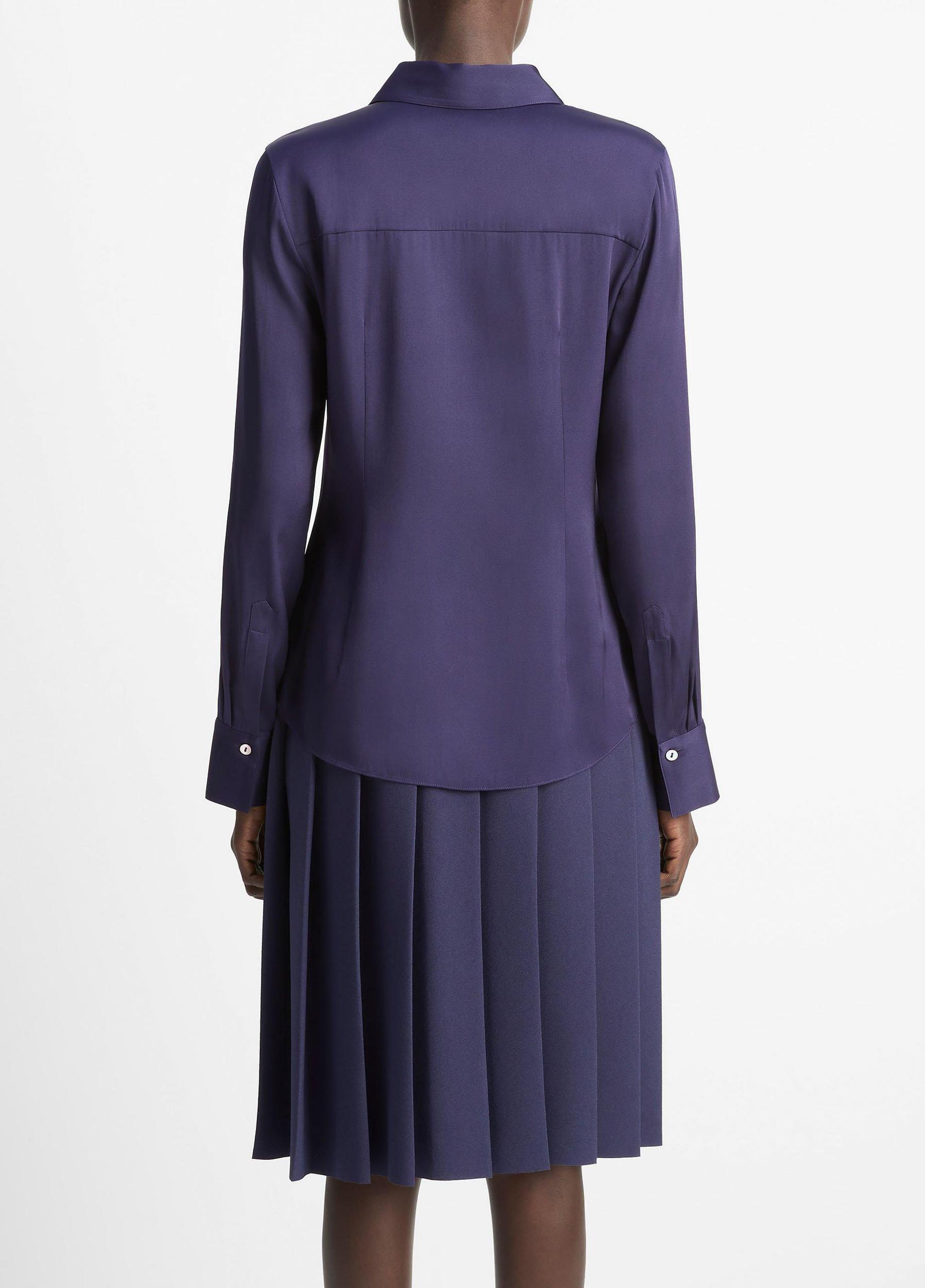 Silk-Blend Slim Button-Front Blouse Product Image