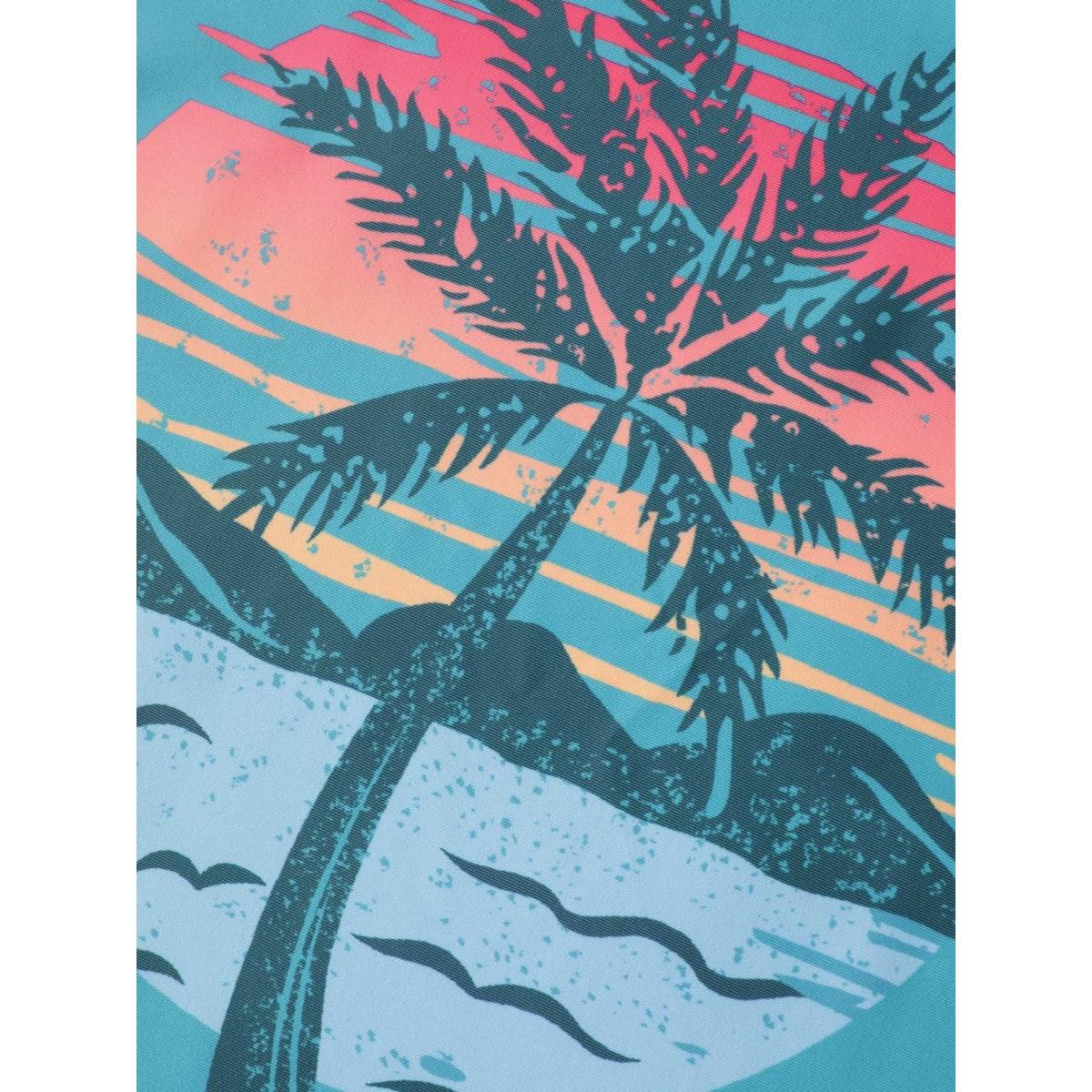 Plus Size Island Print Drawstring Adjustable Swim Top Women's Swimwear Teal Resort Contrast High stretch Loose U-neck Curve Swim Tops BloomChic 12/L Product Image