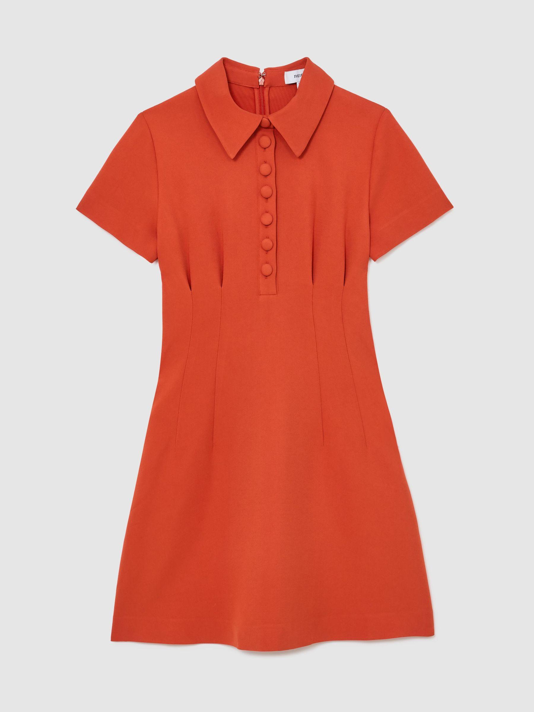 Half-Button Flippy Mini Dress in Coral Orange Product Image