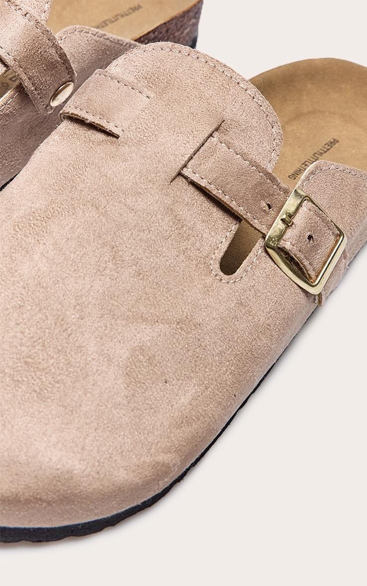Beige Faux Suede Buckled Mule Cloggs Product Image