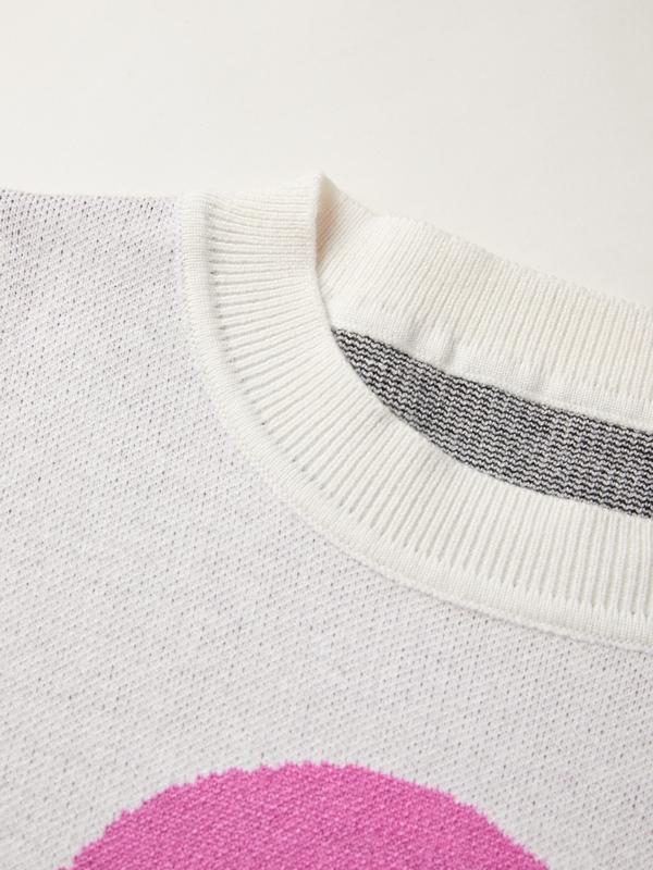 Men's Letter Heart Jacquard Crew Neck Knit Sweater Product Image