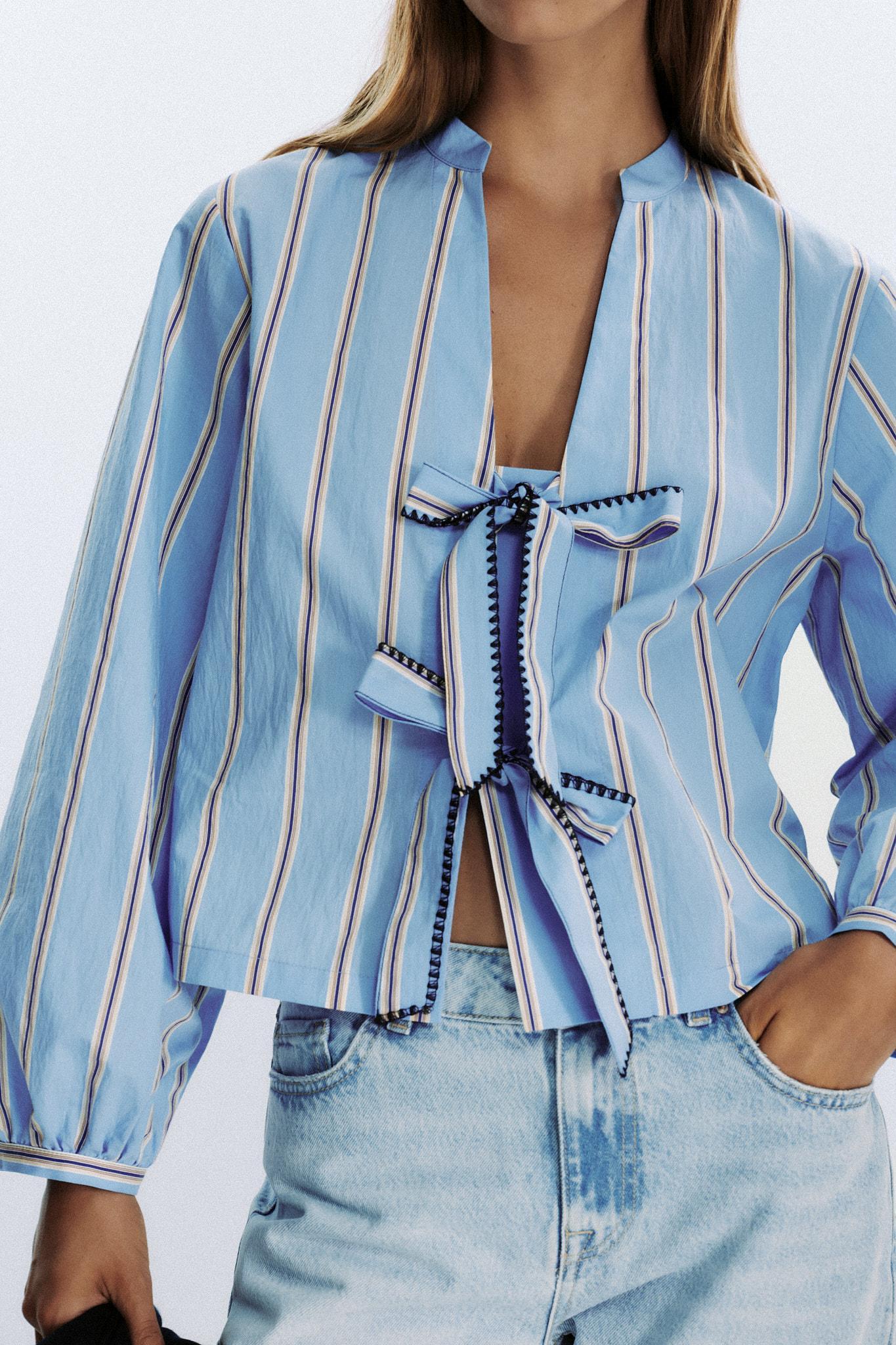 STRIPED POPLIN SHIRT WITH TIES Product Image