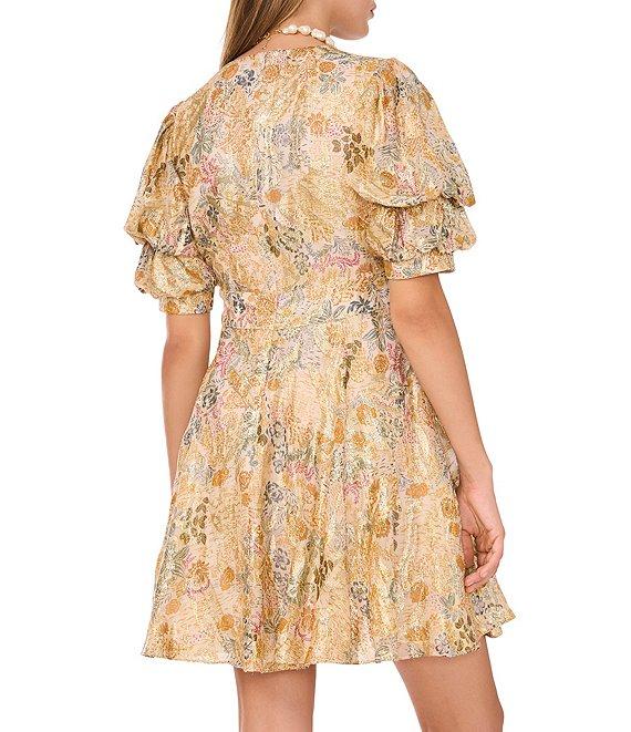 1. STATE Paisley Short Tiered Bubble Sleeve V Neckline Dress Product Image
