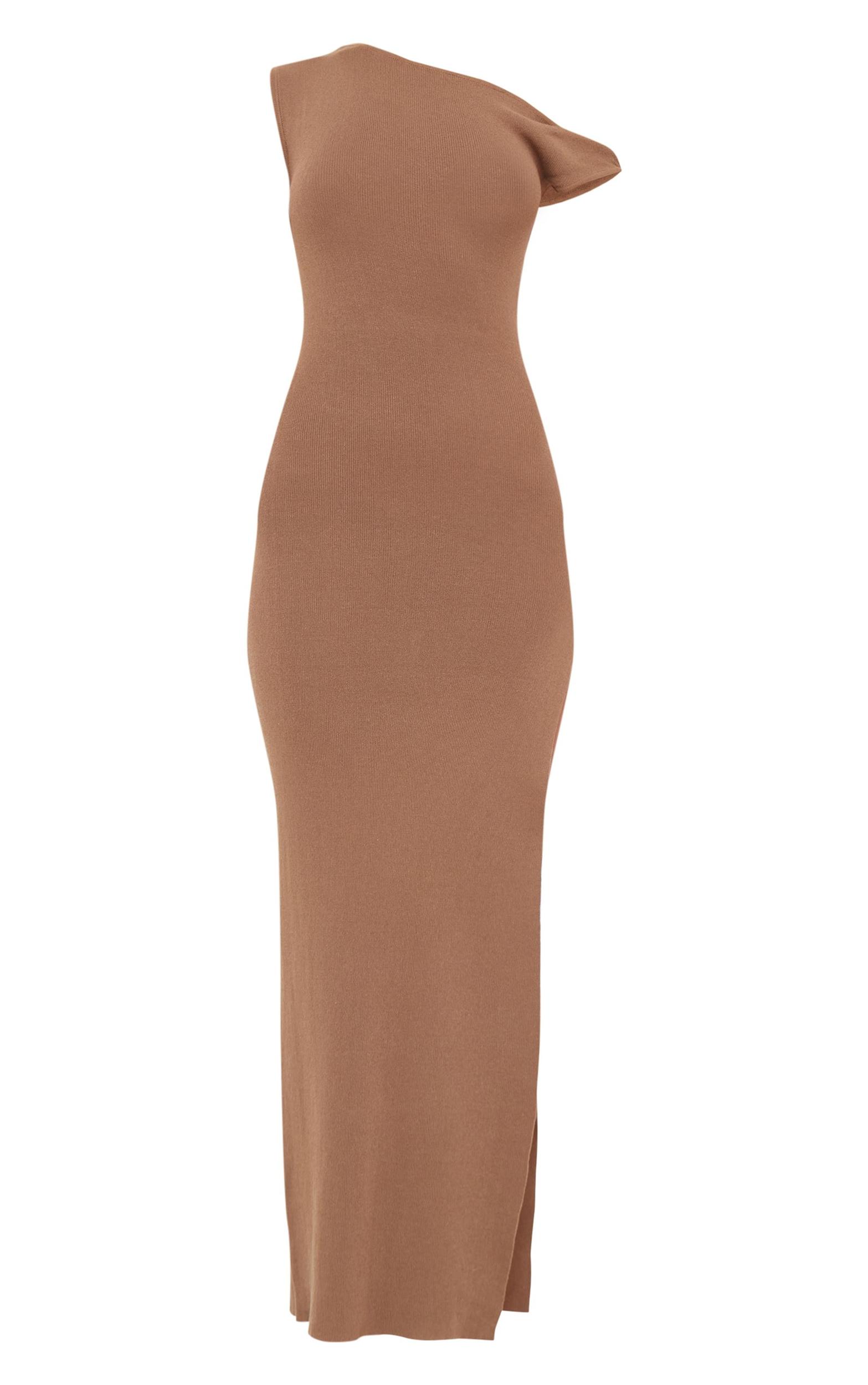 Mocha Fine Knit Twist Neck Maxi Dress Product Image