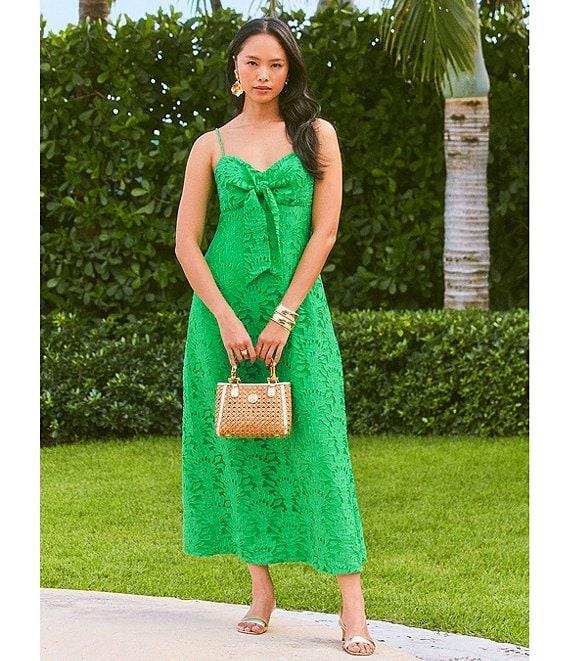 Lilly Pulitzer Sarahlynne Stacked Palm Burnout Sweetheart Tie Neck Sleeveless Maxi Dress Product Image