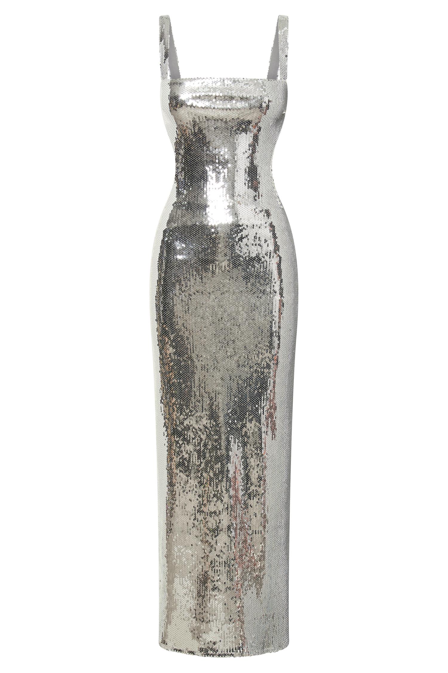Adoria Sequin Cut Out Maxi Dress - Silver Product Image