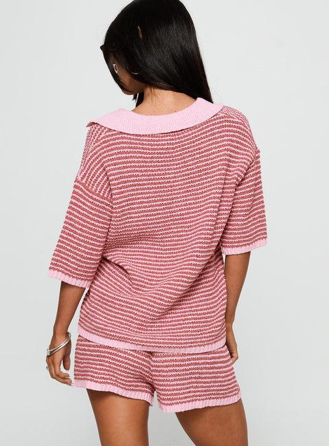 Veloria Collared Top Pink Stripe Product Image