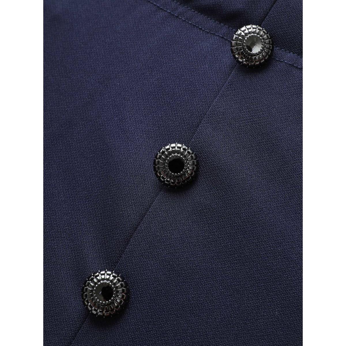 Plus Size Button Detail Split Hem Medium Stretch Skirt Women Indigo At the Office Button Medium stretch Side seam pocket Office Skirts BloomChic 10/M Product Image