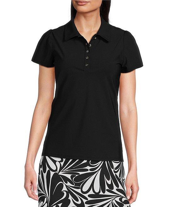 Jude Connally Angelica Brushed Jude Cloth Point Collar Button Neck Short Sleeve Top Product Image