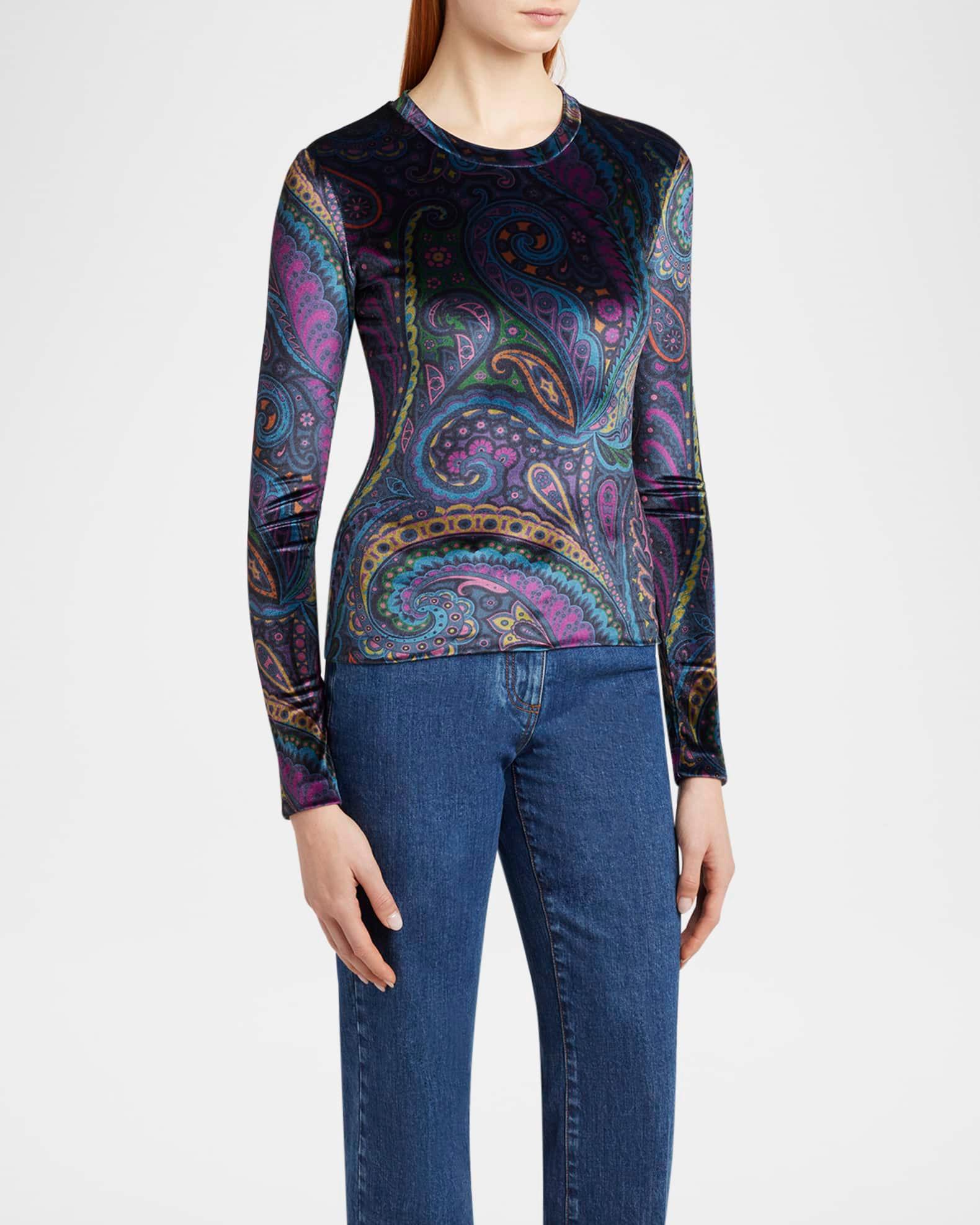 Emerald Paisley Velvet Long-Sleeve Top Product Image