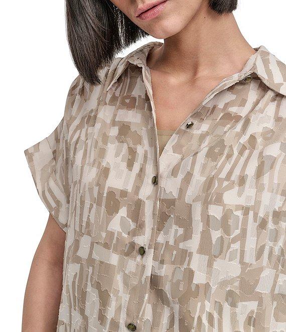 DKNY by Donna Karan Burnout Short Sleeve Button Front Shirt Product Image