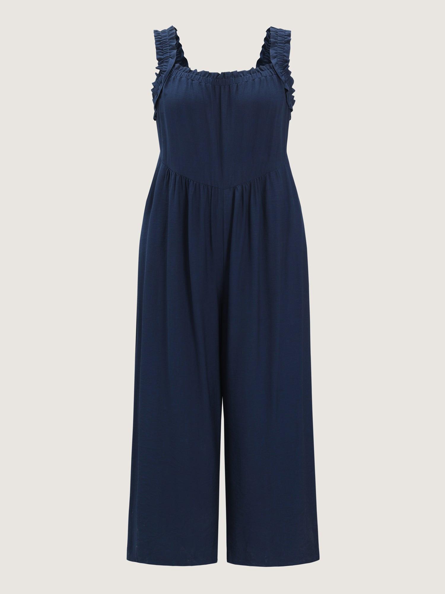 Shirred Wide-Straps Wide-Leg Jumpsuit Female Product Image