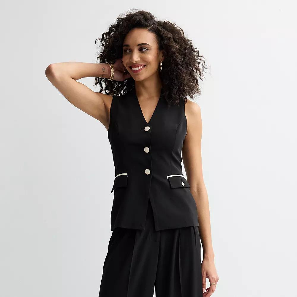 Women's bebe Denim Tailored Button Vest, Size: XL, Black Product Image