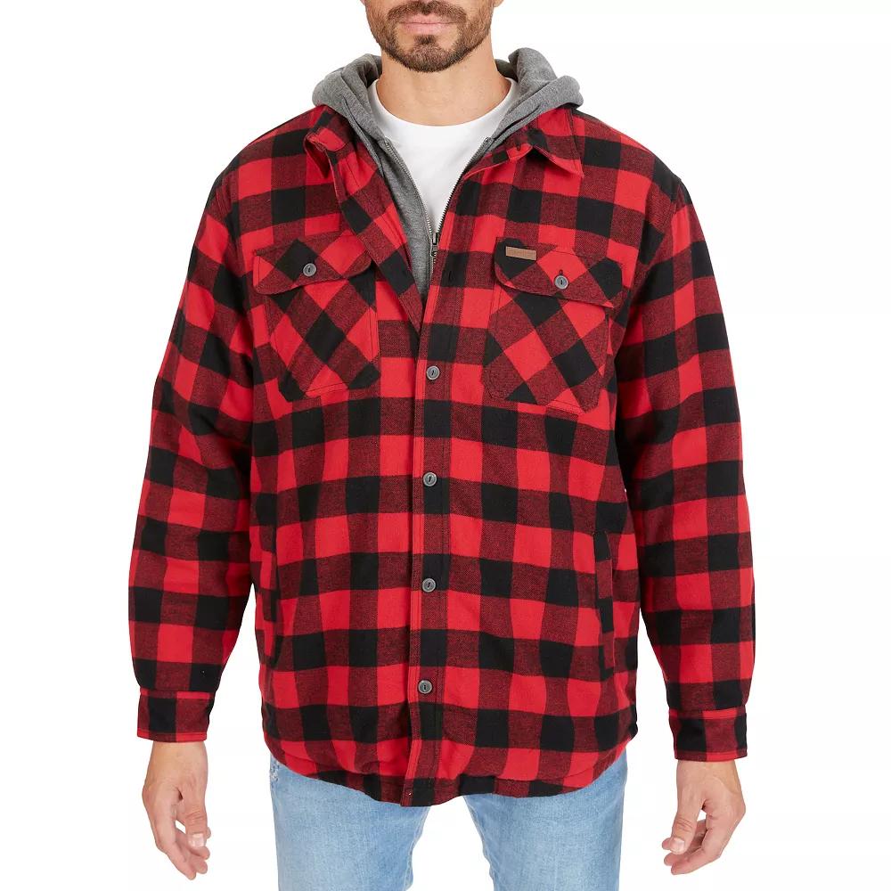 Big & Tall Smith's Workwear Sherpa-Lined Hooded Flannel Shacket, Men's, Size: 3XB, Red Black Product Image
