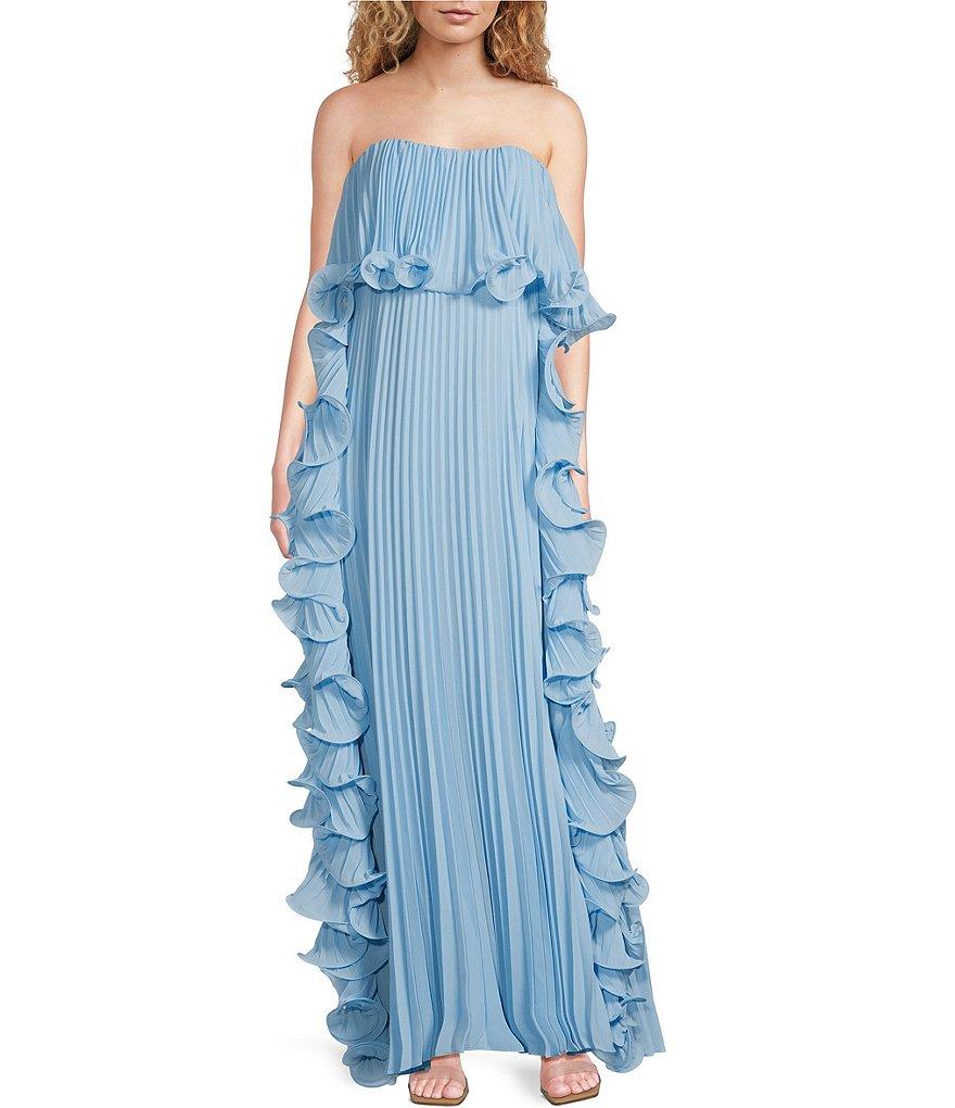Belle by Badgley Mischka Lindsay Strapless Pleated Ruffle Shift Dress Product Image