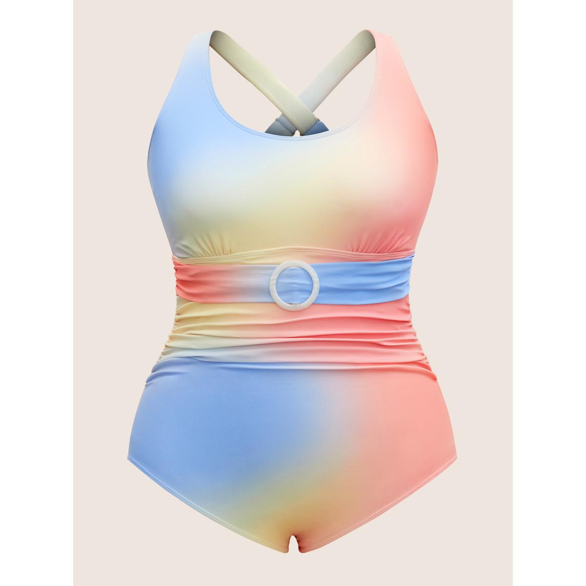 Plus Size Ombre Buckle Detail One Piece Swimsuit Women's Swimwear Multicolor Beach Non Curve Bathing Suits High stretch One Pieces BloomChic 12/L Product Image