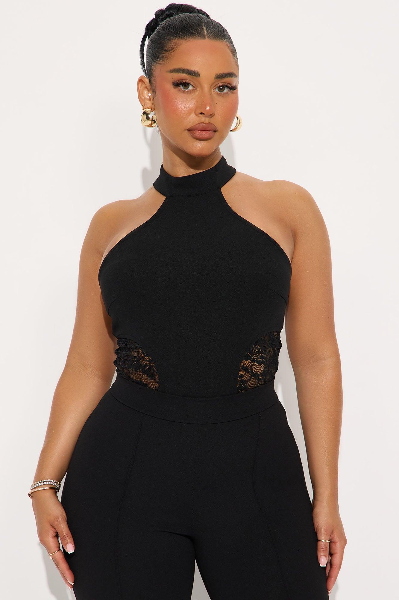 Moonlit Charm Mock Neck Bodysuit - Black Female Product Image