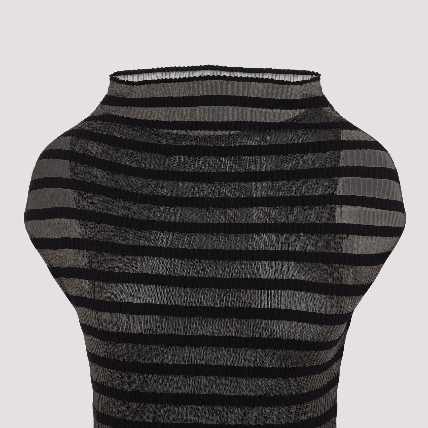 JEAN PAUL GAULTIER Mariniere Striped Cap-sleeve Nylon Maxi Dress In Black Product Image